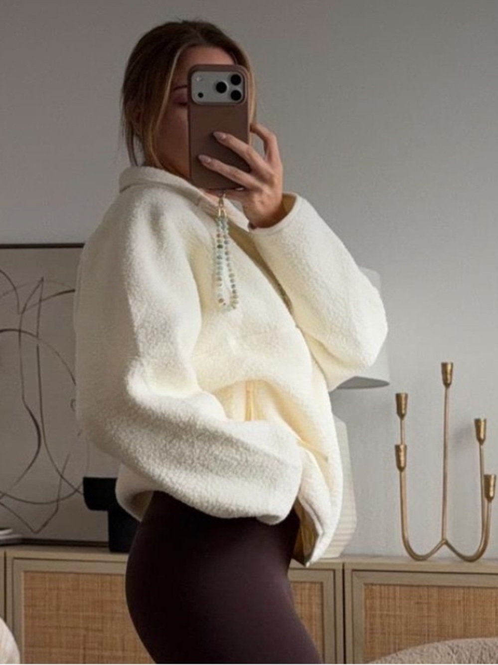 Womens Cozy Ivory Sherpa Half‑Zip Jacket